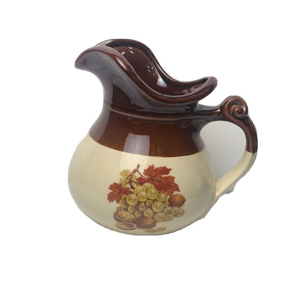 McCOY USA Pottery Pitcher 48 Oz Vintage 1960's Grapes Fruit Nuts 7515 Brown